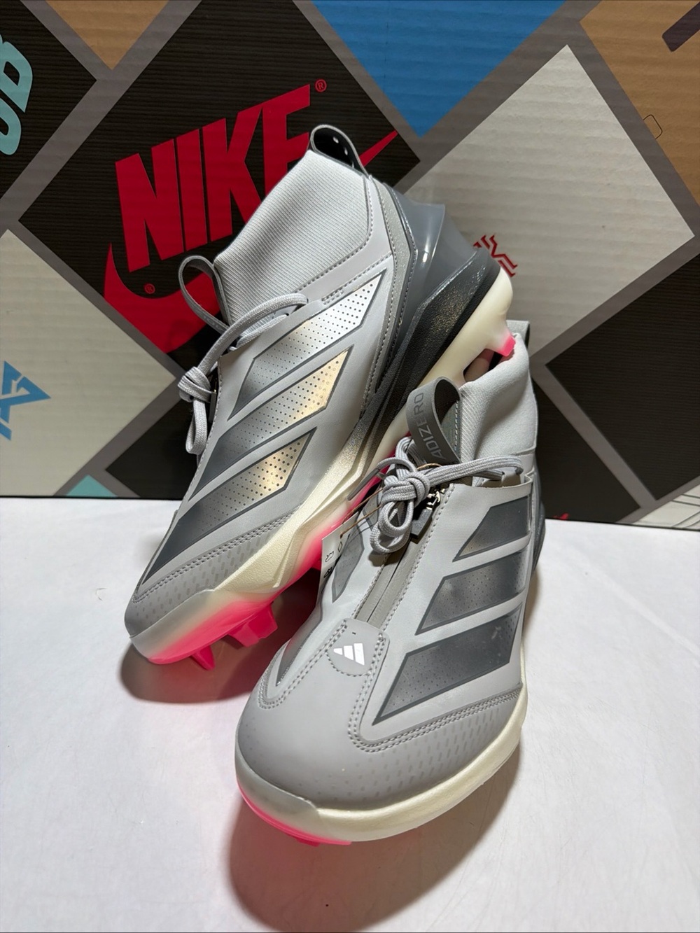 Adidas Adizero Impact+ 2.0 Baseball Cleats Gray Silver Pink Men's JH6720 - Picture 8 of 8